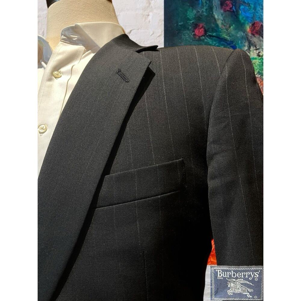 Vintage Burberry 44R Black Gray Pinstripe Blazer Sport Coat Jacket - Picture 4 of 14